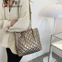 Quilted Cotton Padded Shopper Bag Women Travel Tote