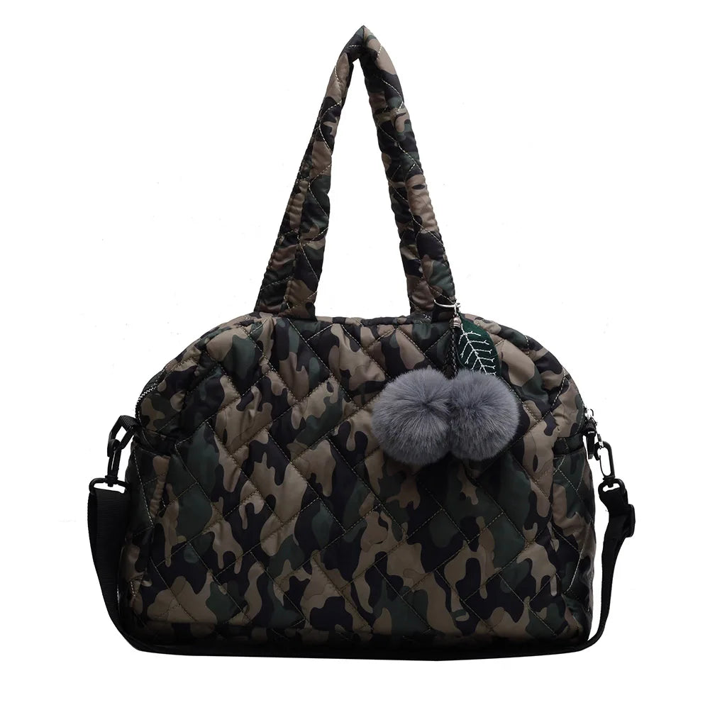 Quilted Shoulder Bag Large Capacity Lady Handbag Nylon Crossbody Bag for Travel