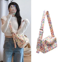 Colorful Rainbow Heart Plush Shoulder Bag