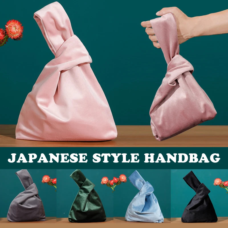 Autumn Winter Velvet Women's Handbags Bar Knot Wrist Bag Japanese Style