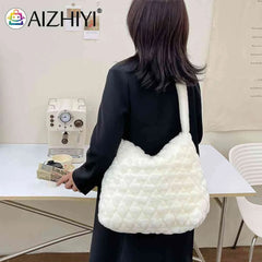 Soft Plush Shopper Bag for Women Fluffy Casual Handbag