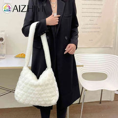 Soft Plush Shopper Bag for Women Fluffy Casual Handbag