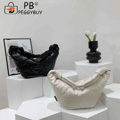 Autumn Winter Cotton Padded Tote Crossbody Handbag for Women