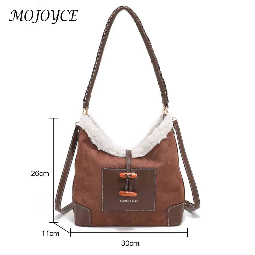 Vintage Lamb Wool Stitching Shoulder Bag for Women