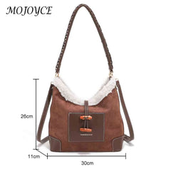 Vintage Lamb Wool Stitching Shoulder Bag for Women