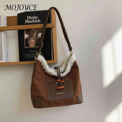 Vintage Lamb Wool Stitching Shoulder Bag for Women