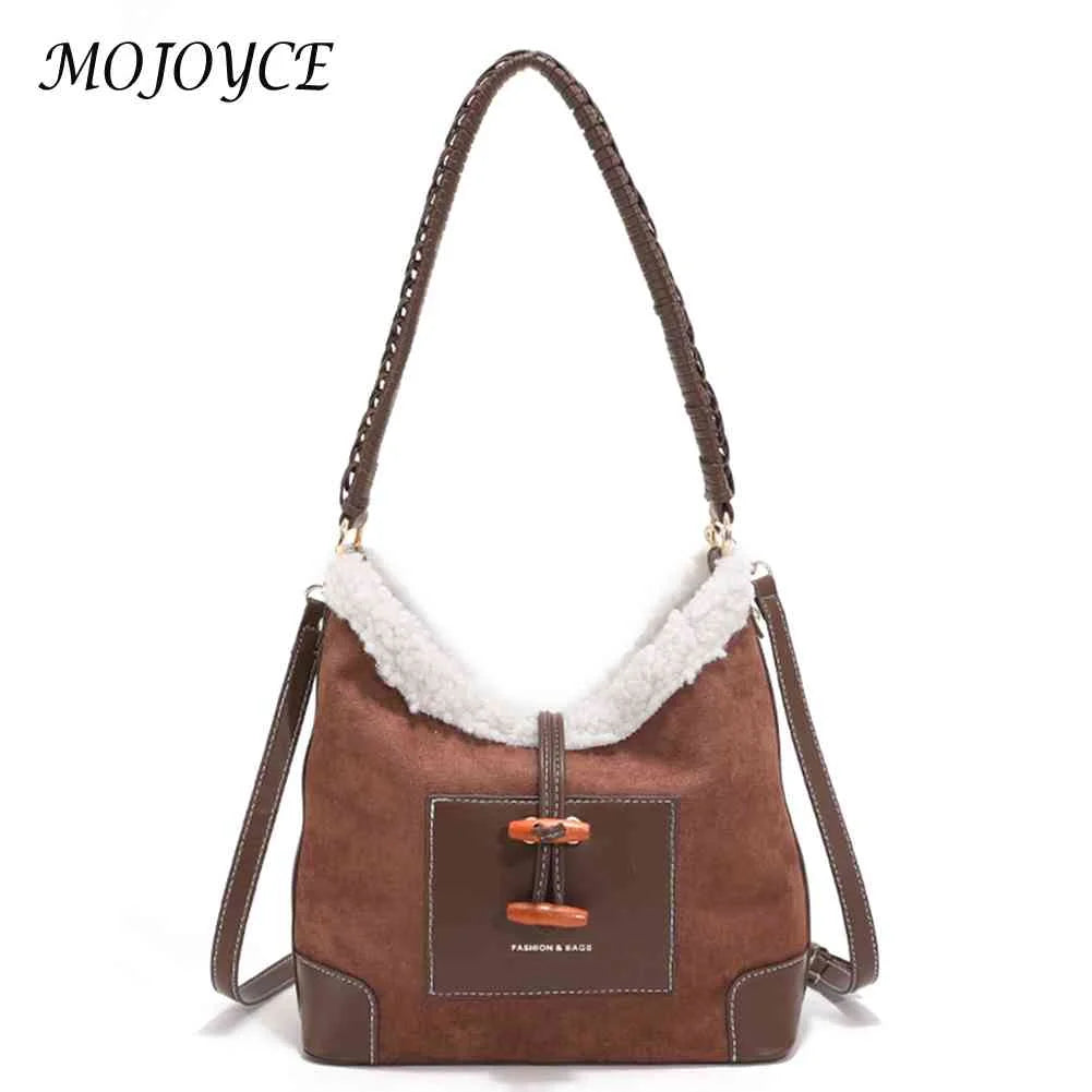Vintage Lamb Wool Stitching Shoulder Bag for Women