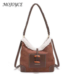 Vintage Lamb Wool Stitching Shoulder Bag for Women
