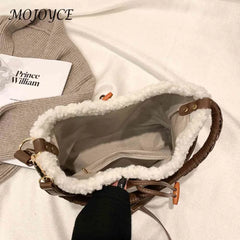 Vintage Lamb Wool Stitching Shoulder Bag for Women
