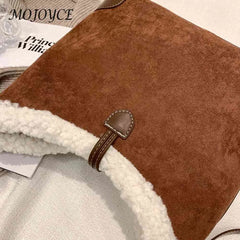 Vintage Lamb Wool Stitching Shoulder Bag for Women