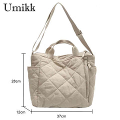 Quilted Cotton-padded Shoulder Bag Large Capacity for Street Shopping