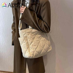 Quilted Cotton-padded Bag Large Capacity Rhombic Lattice