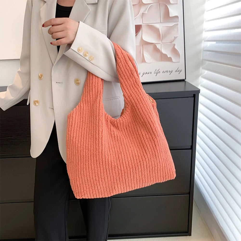Fleece Shoulder Handbag Soft Plush Top-handle Bag Large-capacity