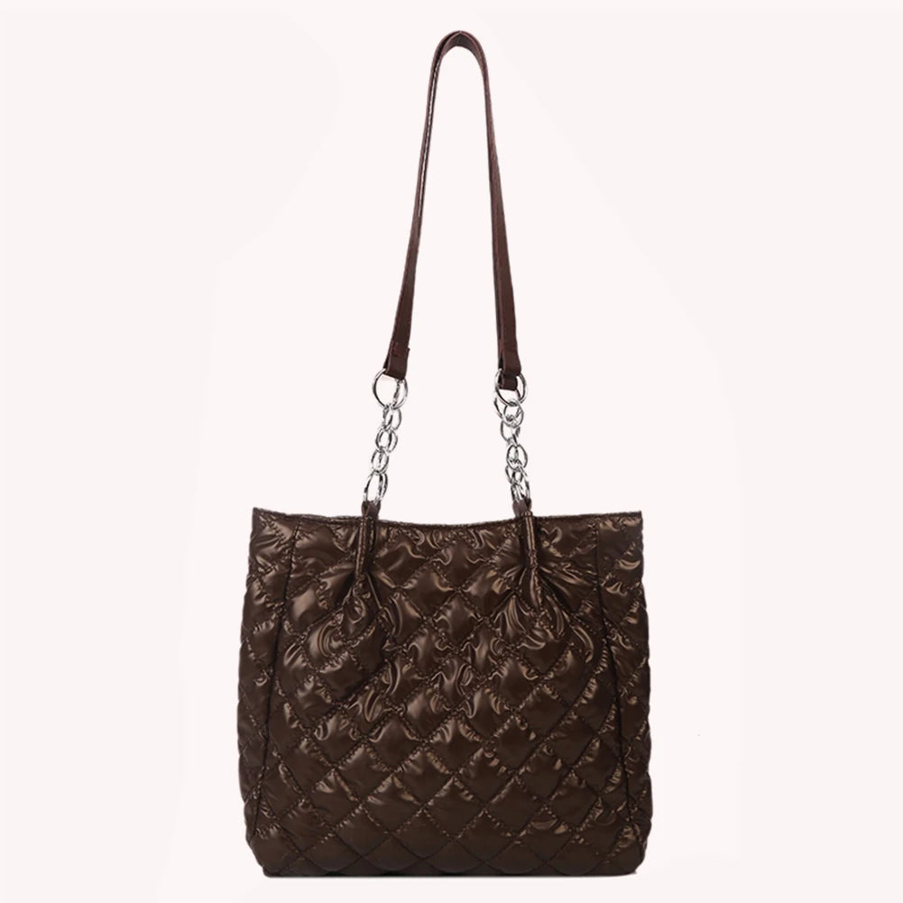Quilted Cotton Shoulder Bag Large-capacity Chain Solid Satchel