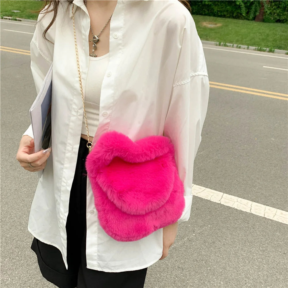 Plush Shoulder Bag with Pompom Pendant for Women