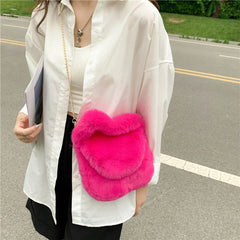 Plush Shoulder Bag with Pompom Pendant for Women