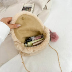 Plush Shoulder Bag with Pompom Pendant for Women