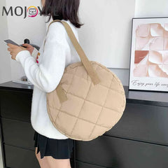 Cotton Padded Round Top-handle Bag Rhombus Pattern Clutch Handbag