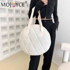 Cotton Padded Round Top-handle Bag Rhombus Pattern Clutch Handbag