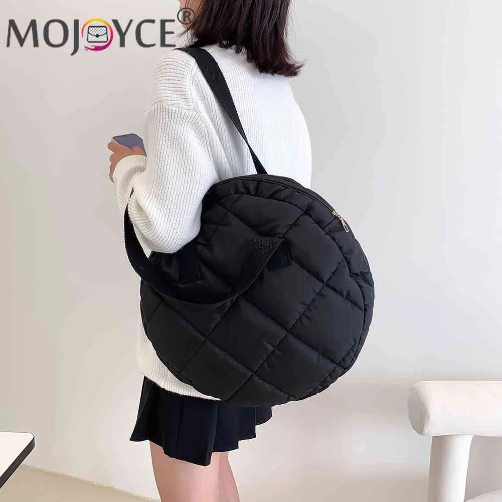 Cotton Padded Round Top-handle Bag Rhombus Pattern Clutch Handbag