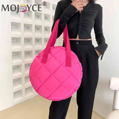 Cotton Padded Round Top-handle Bag Rhombus Pattern Clutch Handbag