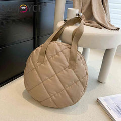 Cotton Padded Round Top-handle Bag Rhombus Pattern Clutch Handbag