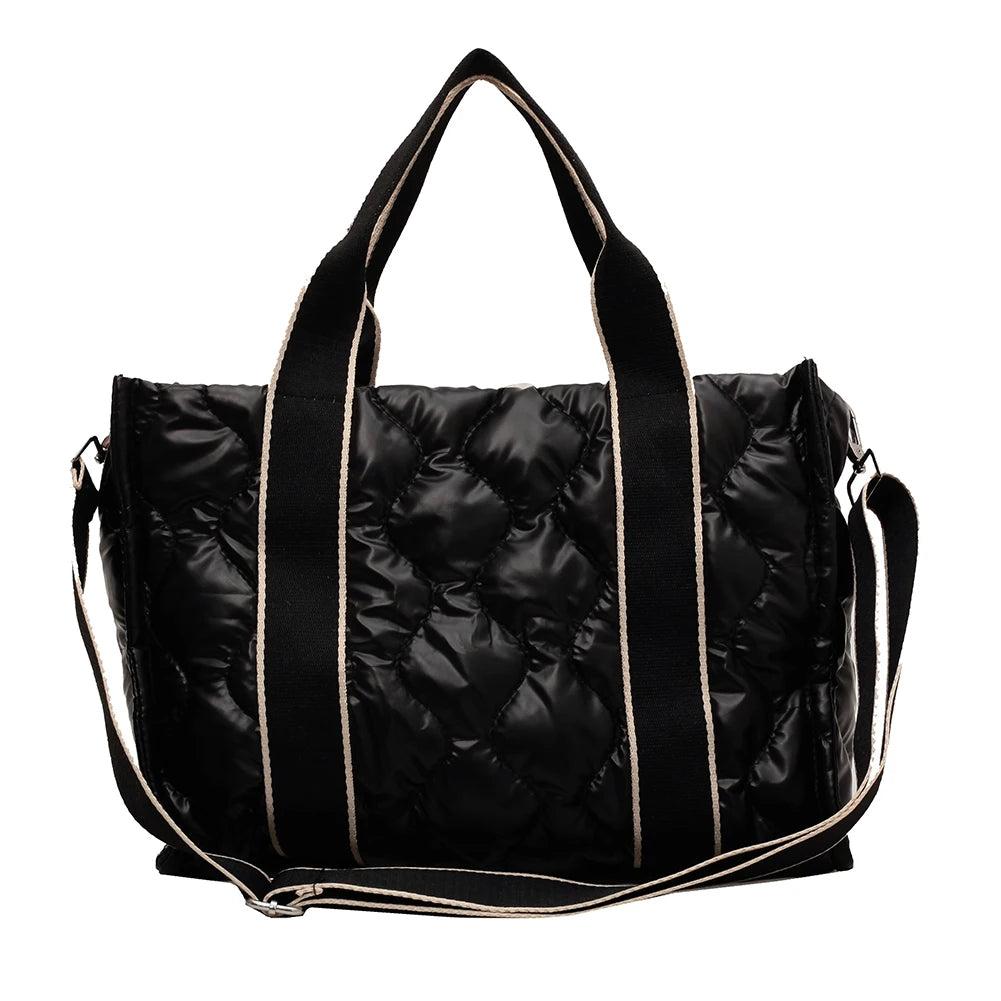 Fall Winter Quilted Shoulder Handbag Large Capacity Portable Travel Crossbody