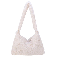Warm Retro Shoulder Handbag Soft Plush Zipper for Women