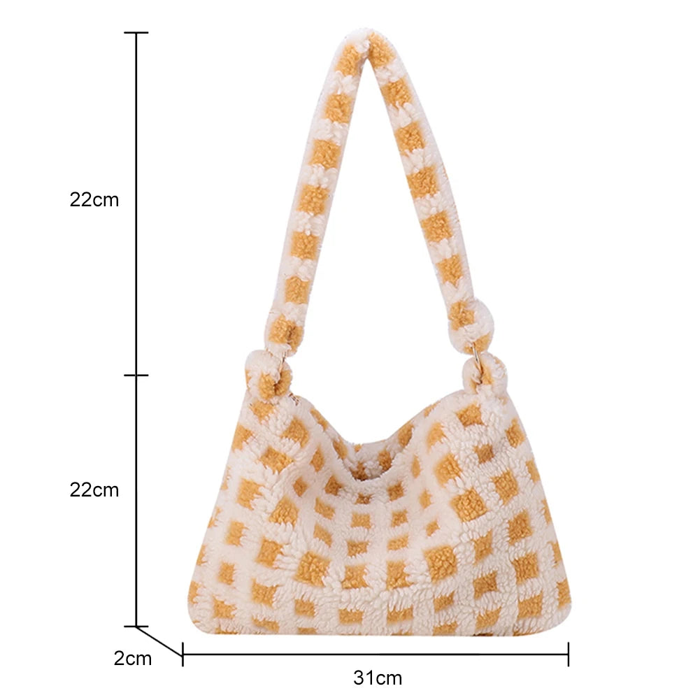 Warm Retro Shoulder Handbag Soft Plush Zipper for Women