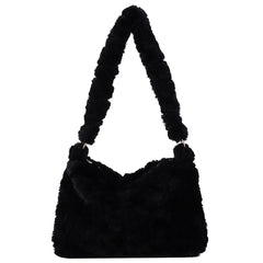 Autumn Winter Shoulder Handbag Plush Zip Small Travel Work Bag for Ladies