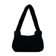 Soft Plush Fluffy Shoulder Bag Solid Color/Leopard Print Zipper Tote Handb