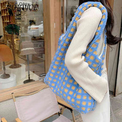 Waffle Plaid Top-handle Bag Casual Tote Shopping Large Street Travel Ladies