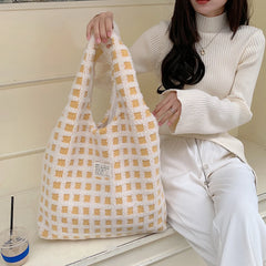 Waffle Plaid Top-handle Bag Large Capacity Casual Tote Shopping Street Travel