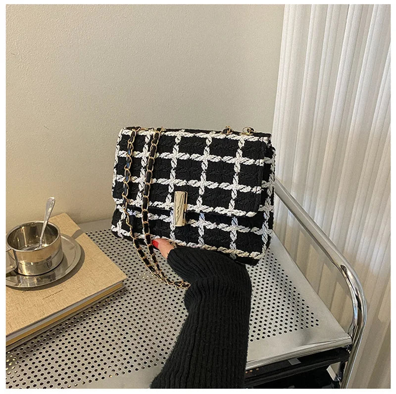 Vintage Flap Shoulder Bag for Women Small Plaid Handbag