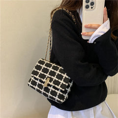 Vintage Flap Shoulder Bag for Women Small Plaid Handbag