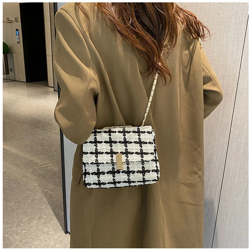 Vintage Flap Shoulder Bag for Women Small Plaid Handbag