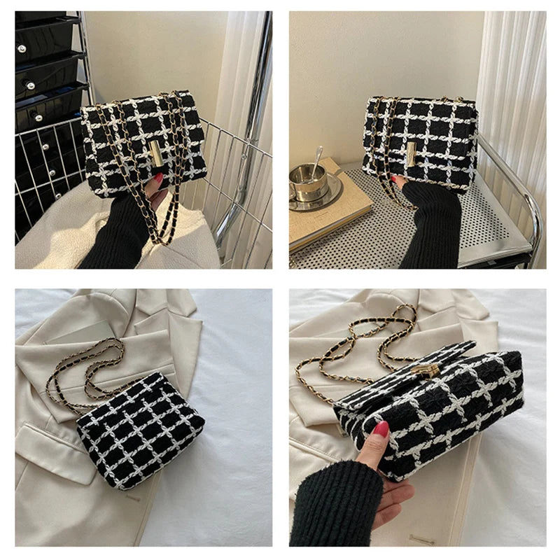 Vintage Flap Shoulder Bag for Women Small Plaid Handbag
