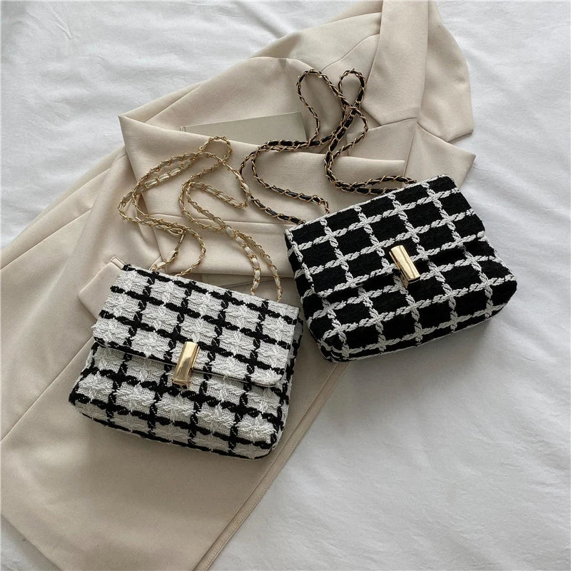 Vintage Flap Shoulder Bag for Women Small Plaid Handbag