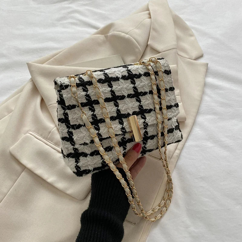 Vintage Flap Shoulder Bag for Women Small Plaid Handbag