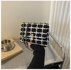 Vintage Flap Shoulder Bag for Women Small Plaid Handbag