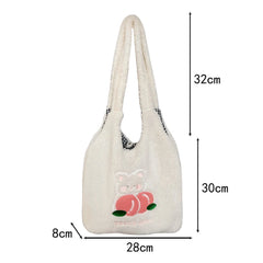 Embroidery Fleece Tote Bag for Women Large Capacity Handbag