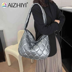 Quilted Crossbody Bag Large Capacity Lattice Pattern Casual