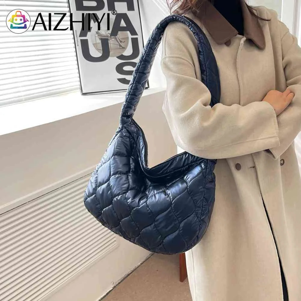Quilted Crossbody Bag Large Capacity Lattice Pattern Casual