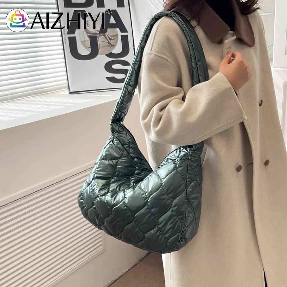 Quilted Crossbody Bag Large Capacity Lattice Pattern Casual
