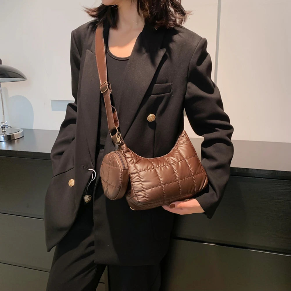 Quilted Shoulder Bag with Small Round Purse
