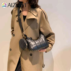 Quilted Women Shoulder Bag with Small Round Purse