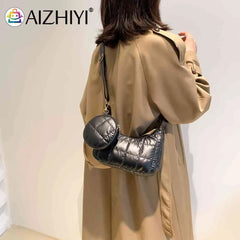 Quilted Women Shoulder Bag with Small Round Purse