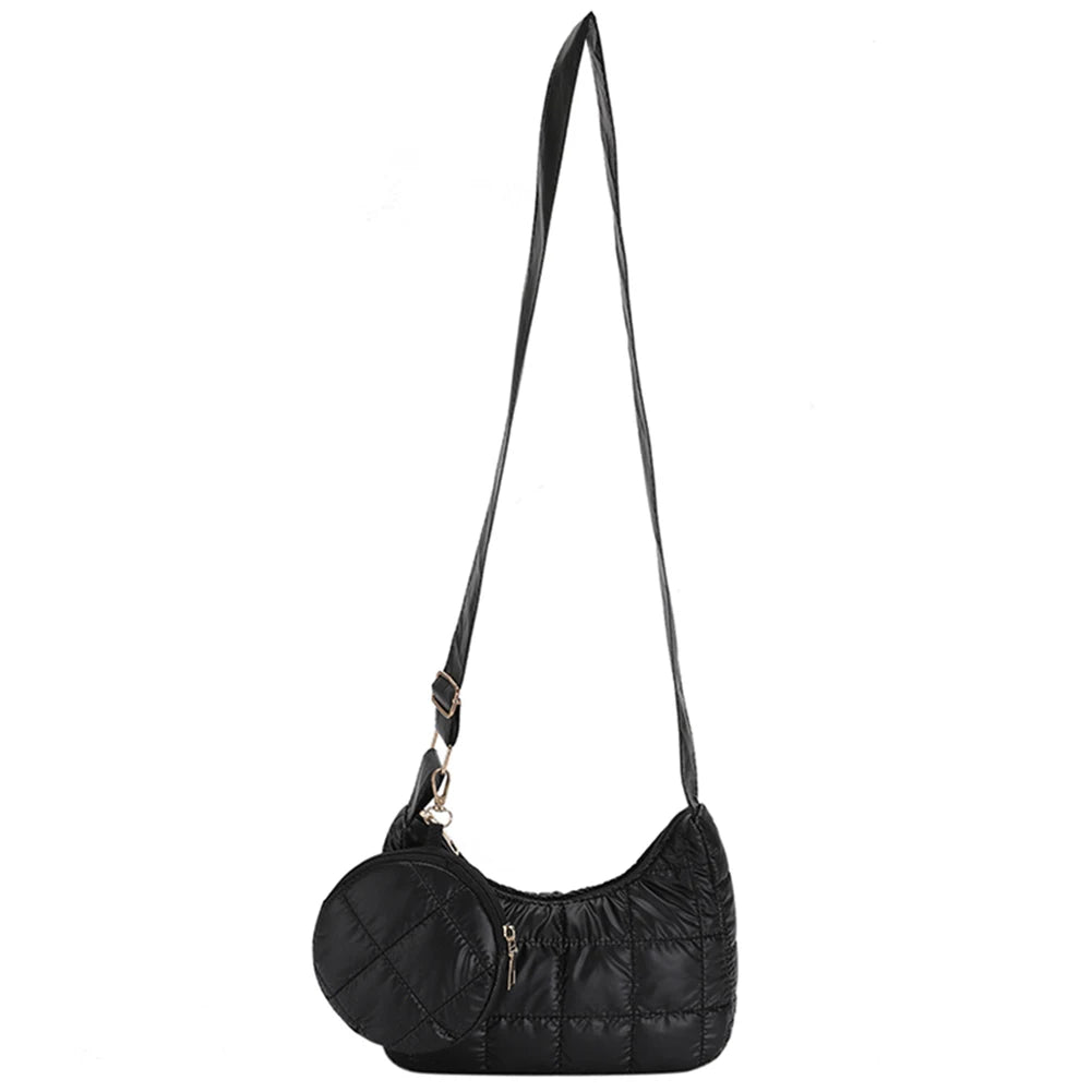 Quilted Shoulder Bag with Small Round Purse