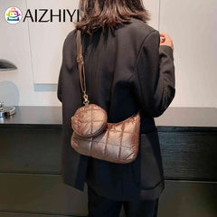 Quilted Women Shoulder Bag with Small Round Purse