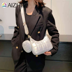 Quilted Women Shoulder Bag with Small Round Purse